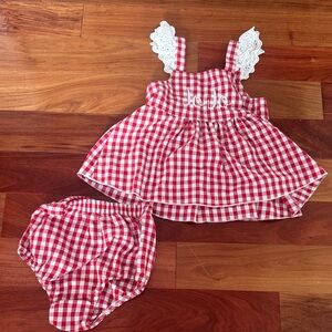 Red Gingham Top & Bloomer Matching Set - embroidered with “JoJo”
